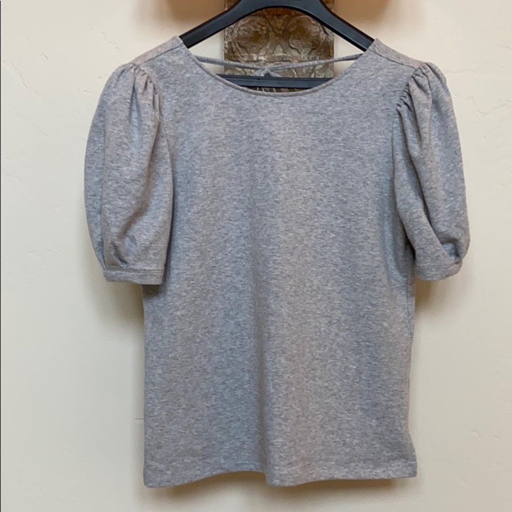 Light grey, puffy sleeves, tie in the back t-shirt